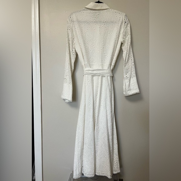 Zara embroidered perforated eyelet A-Line cotton Shirt Dress with long sleeves - Picture 3 of 12